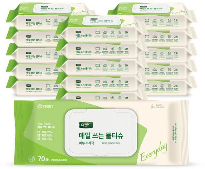 매일쓰는 물티슈 (캡) 70매X16팩/환자간병용 /1BOX, 43g, 70매입, 16박스