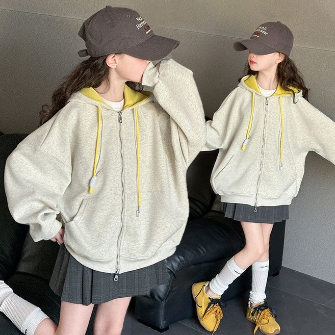 해피유통 청소년 소녀 봄 느슨한 후드 집업 세련된 지퍼 디자인디자인14세 이상