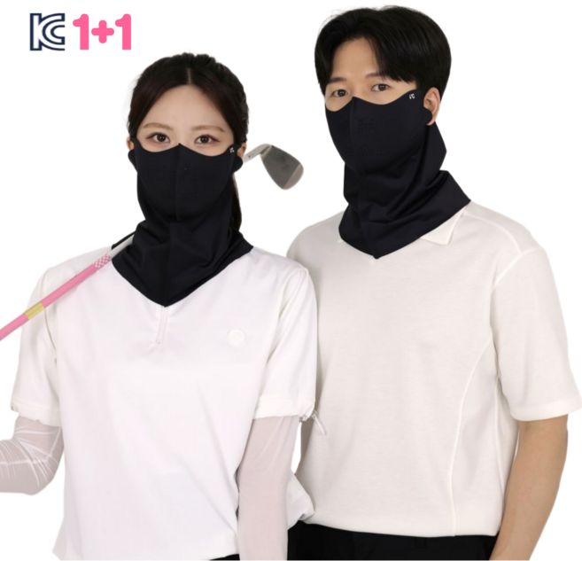 패션포럼 자외선차단 쿨 스포츠 골프마스크 1+1, 1세트, 블랙+블랙