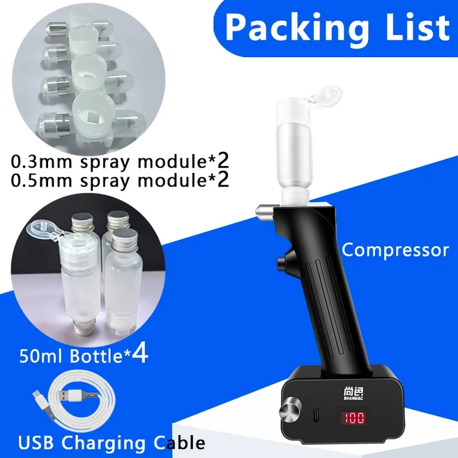 티에이치 샹세 업그레이드 무세척 에어브러시 (0.3&0.5mm 스프레이 모듈 포함) 휴대용 페인팅 도구 (타투, 01 Upgraded airbrush