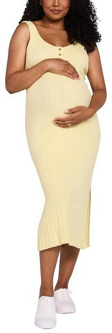 Motherhood Maternity 여성용 민소매 헨리 스쿱넥 스웨터 리브 미디 바디콘 임산부 드레스 블랙/화이트 스트라이프 S 404859