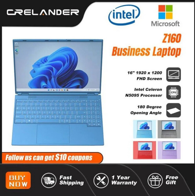 CRELANDER 멀티 컬러 비즈니스 노트북 컴퓨터 IPS 스크린 인텔 셀러론 N5095 쿼드 코어 윈도우 11 12GB RAM 16 인치, 없음, 없음, 없음, 없음, 43.Purple  UK12GB RAM 512GB SS