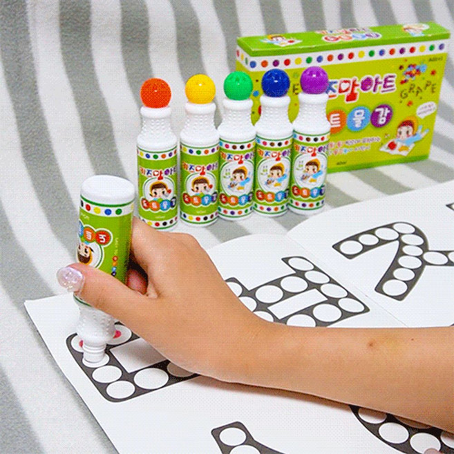 션톅키즈맘아트도트물감 6색 레인보우세트 찍기놀이 찍는 어린이 칠놀이 잘지워지는 셔블 미술^^*