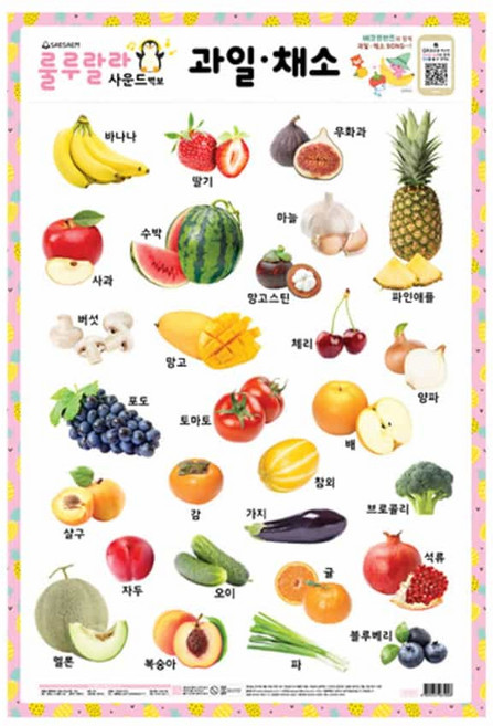 판다디자인몰 사운드벽보 과일 채소 소리나는벽보 아기포스터 아기과일벽보 학습포스터 유아포스터