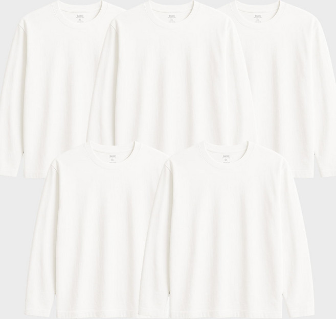 라이프폼 5팩1세트 남성 여성 순면100% 무지 라운드 긴팔 무지티 기본티 티셔츠 흰티 면티 긴팔티