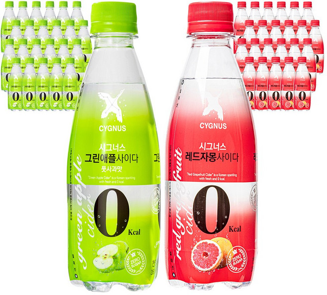 시그너스 제로사이다 그린애플+레드자몽, 48개, 350ml