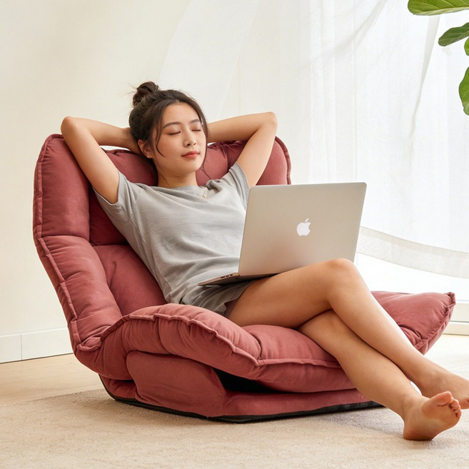 접이식 좌식 소파 1인용 바닥 소파 리클라이너 각도조절 푹신한 패브릭 쇼파 원룸 거실용, 핑크