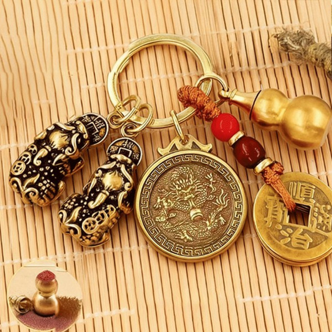 황동 행운 표주박 엽전 12간지 열쇠고리, 용, 1개