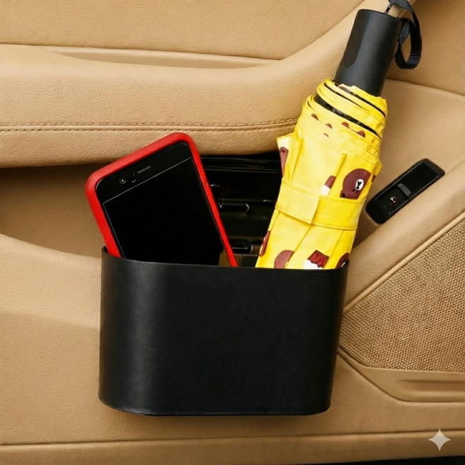 이거슨픽 미니 틈새포켓 차량용쓰레기통, 1개, 블랙