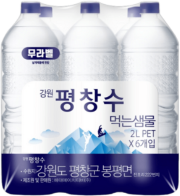 강원평창수 무라벨 생수, 2L, 100개