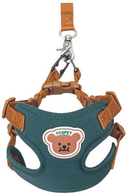 워라플 강아지 원터치 하네스+리드줄 세트, 1개, 딥그린