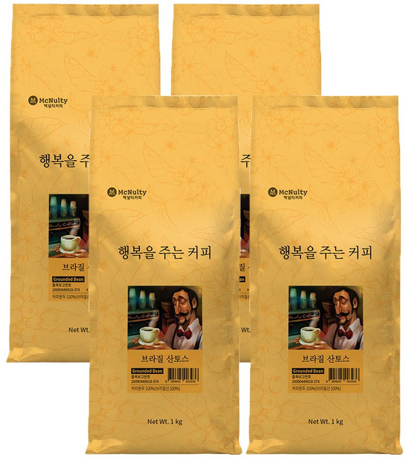 맥널티 행복을 주는 커피 브라질 산토스 분쇄 원두커피, 1kg, 4개