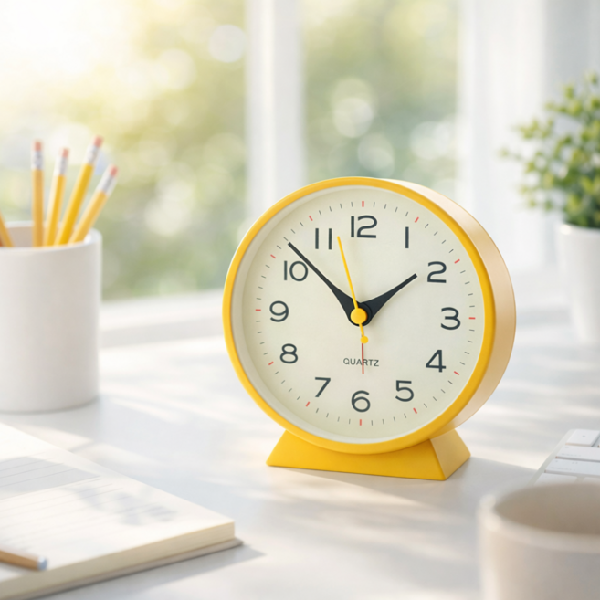 살림하루 보기편한 무소음 인테리어 탁상 시계, 옐로우