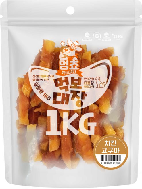 멍쵸 먹보대장 대용량 강아지간식, 1kg, 1개, 치킨고구마