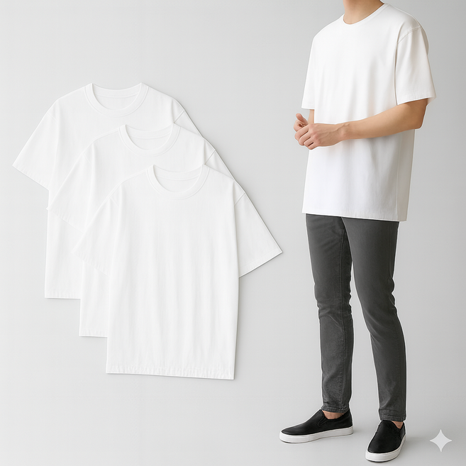 셀프메이드 국산 빅사이즈(-4XL) 순면 100% 30수 라운드 오버핏 반팔면티셔츠 3p(3매입)