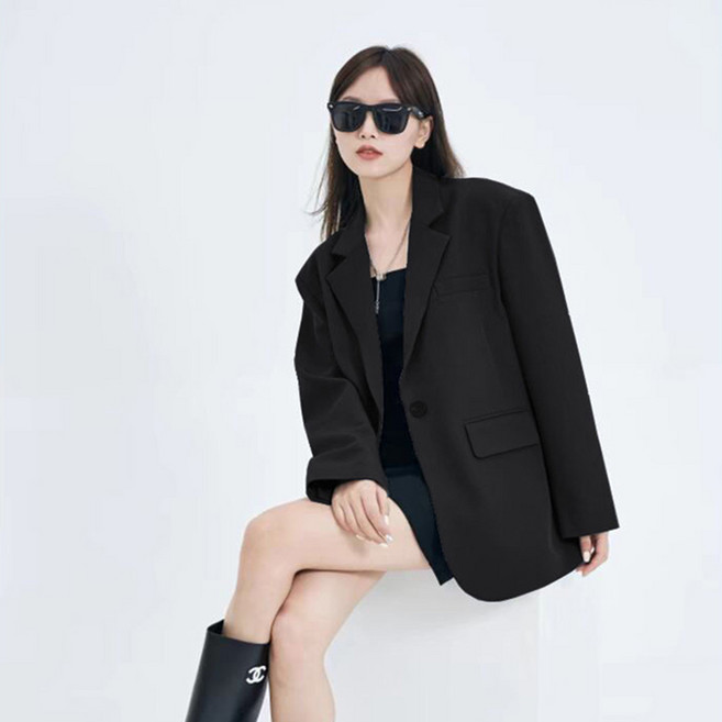 BIKASU 여성 루즈핏 빅사이즈 정장 자켓 캐주얼 싱글 자켓 오피스룩