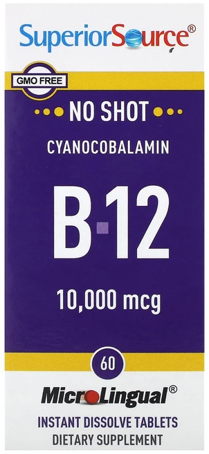 Superior Source 슈페리어 소스 시아노코발라민 B-12 10000mcg 60 태블릿 영양제 건강보조식품, Superior Source 슈페리어 소스 시아노코발라, 1개, 60정 - 쿠팡