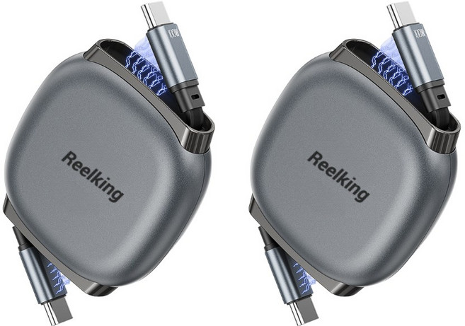 Reelking C타입-C타입 자석타입 휴대용 릴케이블 초고속 PD PPS 240W, 2개, 차콜, 1m