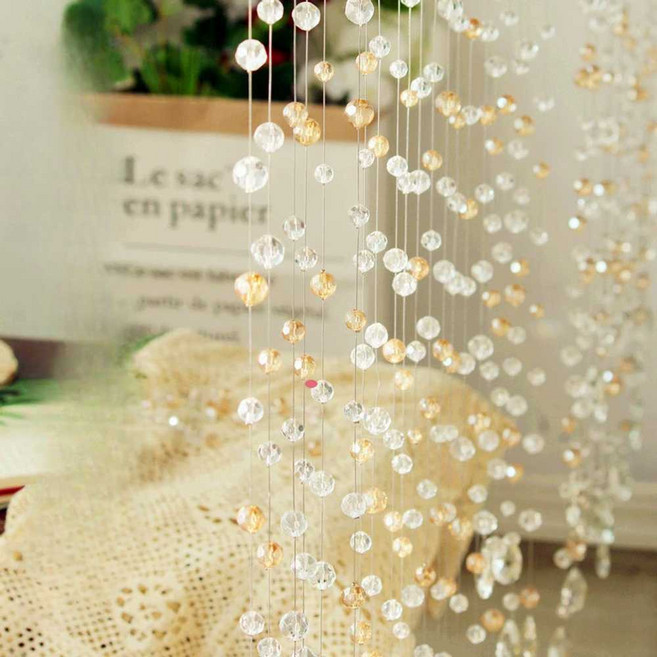 비즈발 구슬발 파티션 완제품 주방 커텐, 골드 + 투명 15개 높이 0.5m