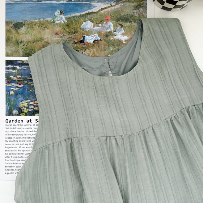 寬肩帶後開釦肌理紋無袖蛋糕短洋裝，素色，秋冬，休閒, 現貨-淺灰色