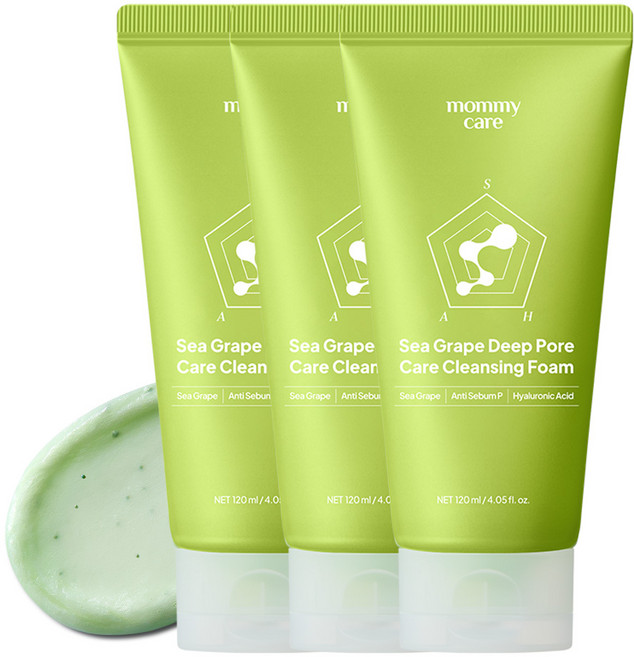 마미케어 바다포도 모공 피지 99%개선 블랙헤드 제거 약알칼리성 청소년 여드름 폼클렌징, 120ml, 3개