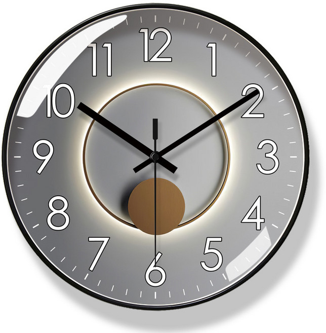 ANYOU 무소음 원형 벽시계 예쁜 모던 거실 인테리어 시계 35cm, 그레이