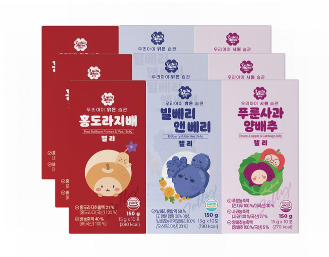 룰루맘 습관젤리 혼합 홍도라지배 15g 30포 + 빌베리앤베리 15g 30포 + 푸룬사과양배추 15g 30포(총90포), 90개