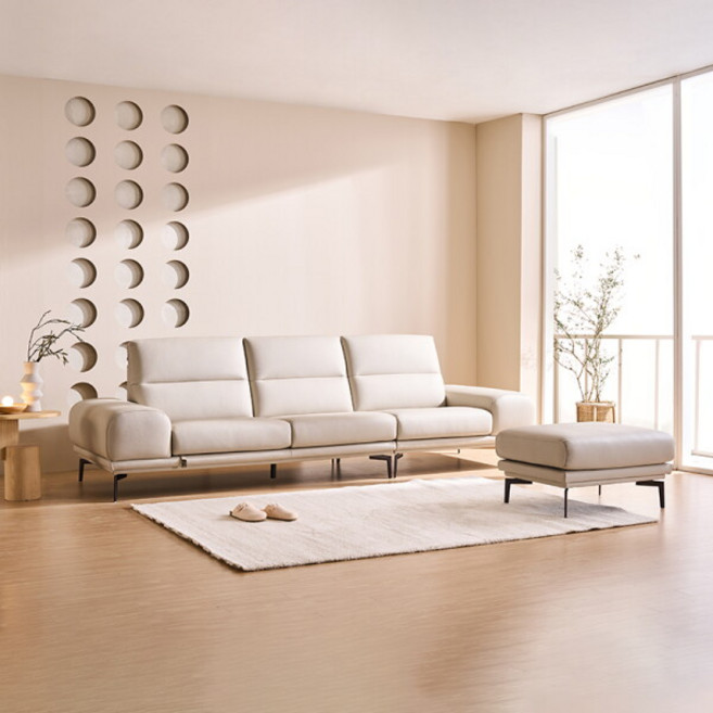 [다우닝] [사은품증정] 루미아 4인 전체 통가죽 소파, 색상:머드브라운