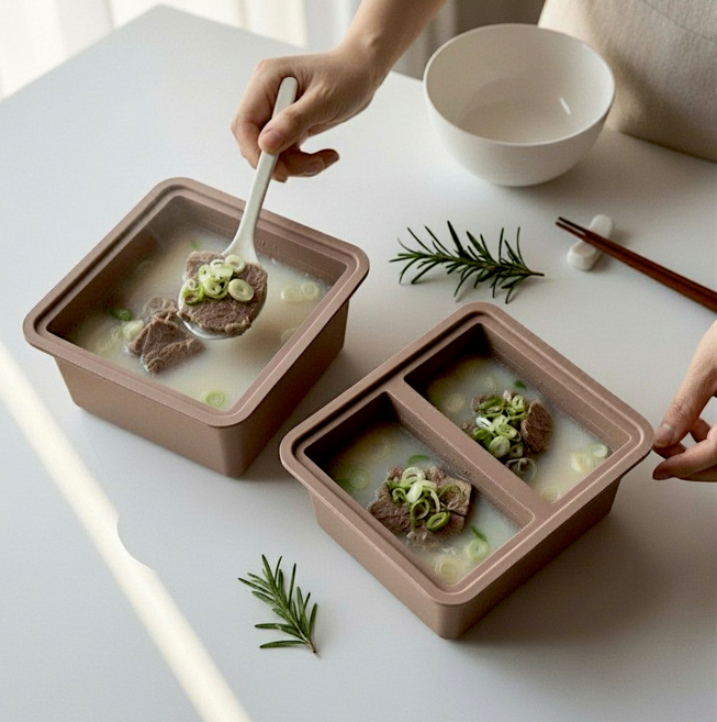라몬하우스 실리콘 아이스 푸드블럭 냉동용기 찜기겸용 2P, 1세트, Brown