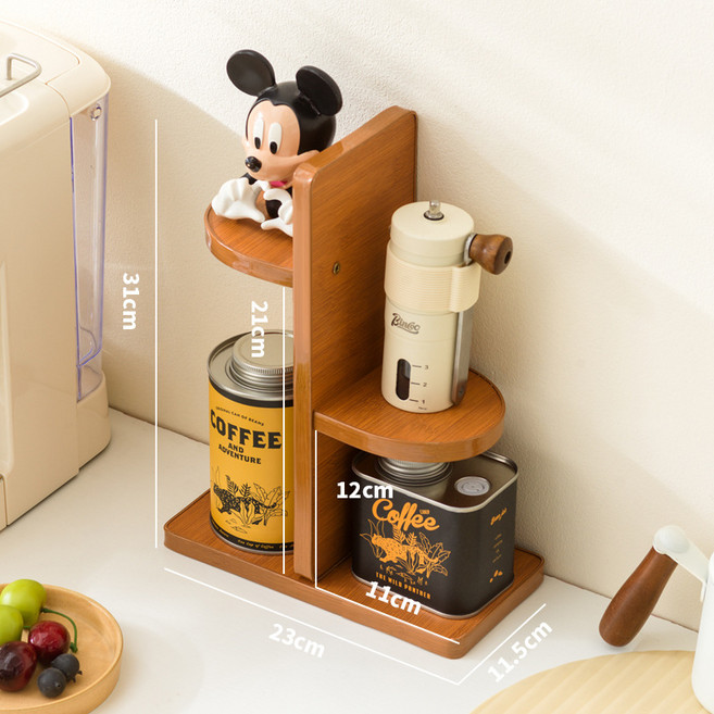 폼우드 컵 찻잔 정리 타워형 선반 감성 티테이블 다용도 진열장, 3단, 원목