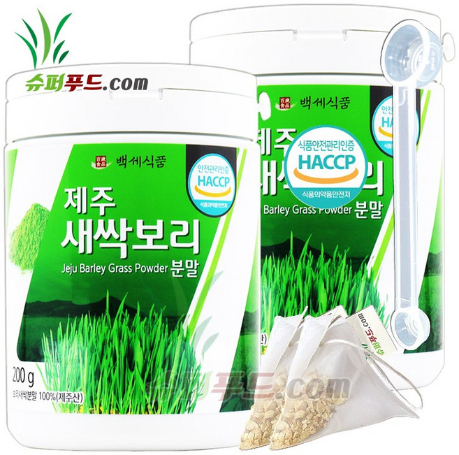 HACCP 식약처 인증 국산 보리새싹 100% 새싹보리 분말 폴리코사놀 국내산 새싹보리분말 + 슈퍼푸드.com 연자육 티백, 200g, 1세트