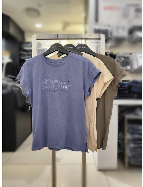 뱅뱅 여름 여성 부드럽고 시원한 캡소매 라운드 티셔츠