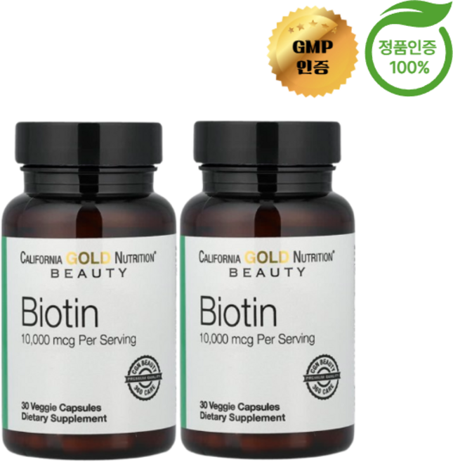 1+1 캘리포니아 골드 뉴트리션 비오틴 10000mcg 베지 캡슐 30정, 2개