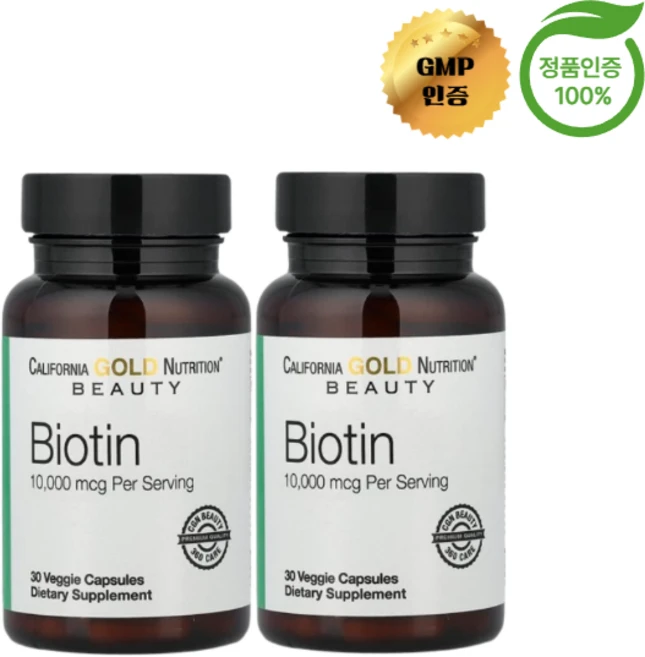 1+1 캘리포니아 골드 뉴트리션 비오틴 10000mcg 베지 캡슐 30정, 2개 - 쿠팡