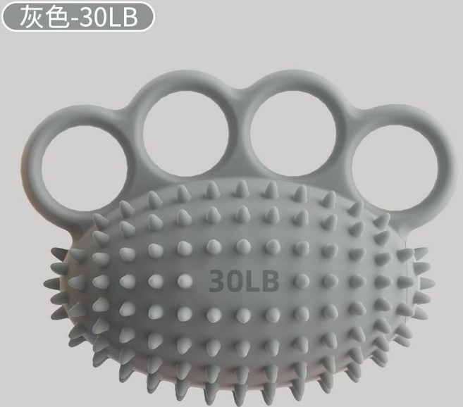 四指按摩刺球手握力器 康復訓練握力球, 1個, 灰色硅膠按摩球30磅【高階鍛煉】