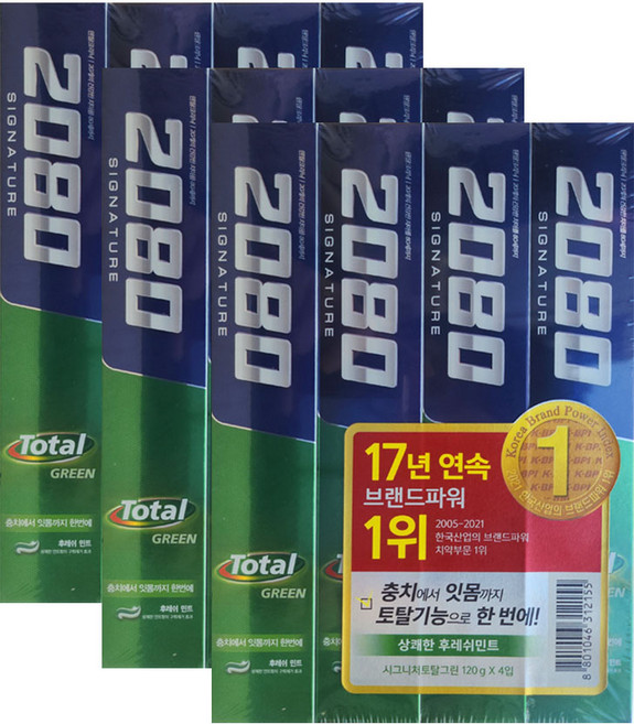 (국내생산) 덴탈크리닉 2080 시그니처 토탈그린 치약 후레쉬민트, 120g, 12개