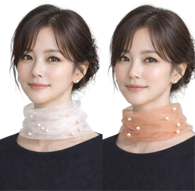 1+1 쉬폰스카프 멀티스카프 시스루 쁘띠 진주 메쉬 레이스 스카프 여성넥워머 목주름커버 목보호
