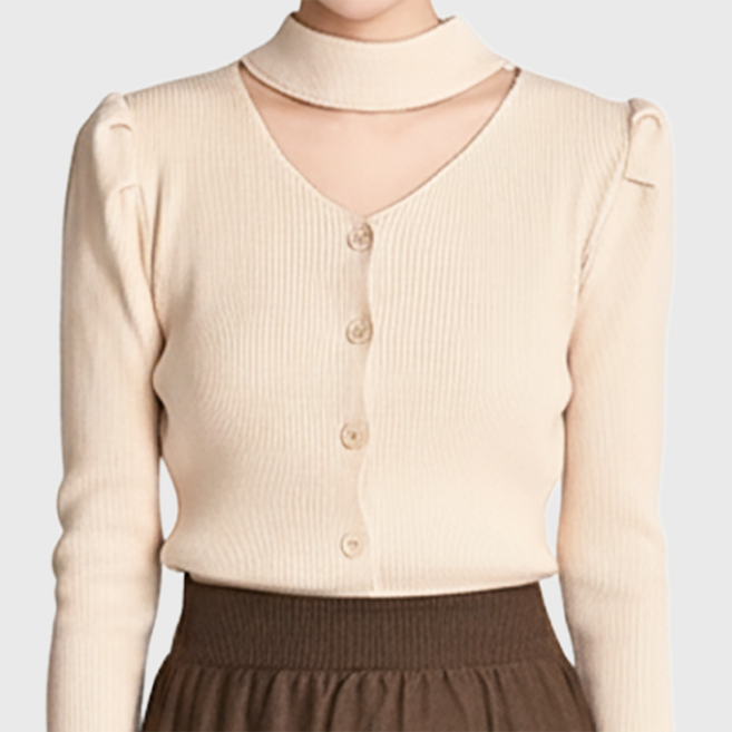 클레이스 초커 퍼프 소매 골지니트