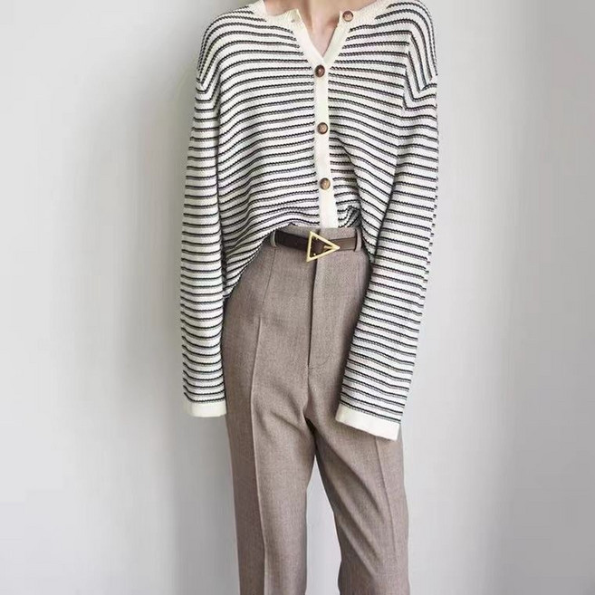 휠렉스 여성 스트라이프 라운드넥 패션 심플 티셔츠 YQ21