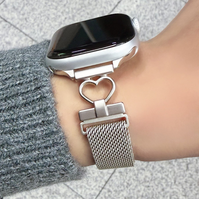 피치미 하트 장식 마그네틱 애플워치 스트랩 자석 38 40 41 42mm 11세대, 스타라이트