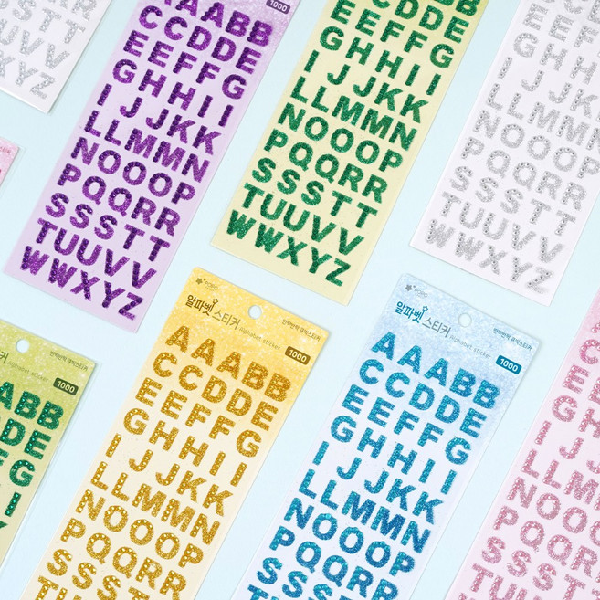 영어 알파벳 이니셜 스티커 입체 글리터 데코 스티커 다이어리 꾸미기, 6개, 혼합색상