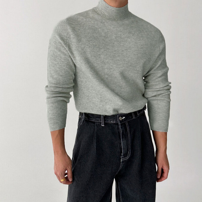 BIKASU 남성 따뜻 긴팔 스웨터 부드러운 반폴라 티셔츠 스판 스웨터 빅사이즈 니트