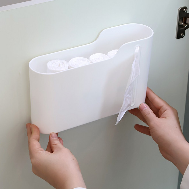 이지유 쓰레기 봉투 정리함 + 생분해 쓰레기봉투 5롤 세트 한장씩 뽑아쓰는 롤 비닐 수납 케이스, 1개, 화이트