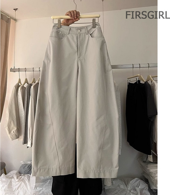 FIRSGIRL 여성 얇은 9부 와이드 팬츠 하이웨스트 여름 데일리 바지