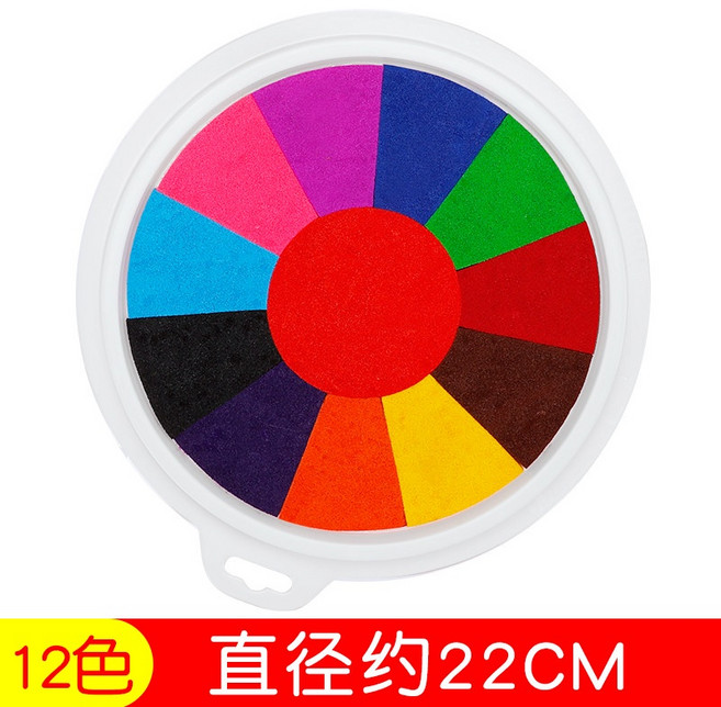 彩色印臺 手指畫無毒可水洗 小學生幼兒園 可愛顏料 海綿印章 便攜手掌畫 繪畫塗鴉拓印, 大號12色（22厘米）, 1個