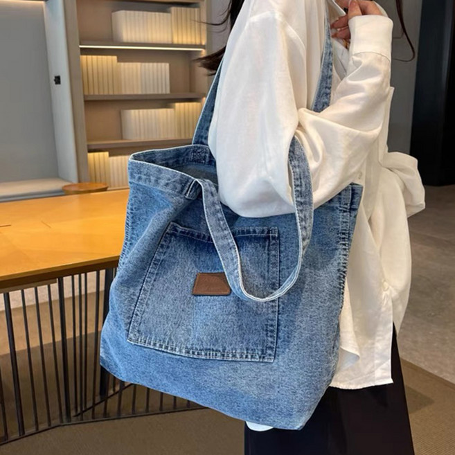 2컬러 워더미 데일리 포켓 데님 에코백 가죽라벨 빈티지 가방 CZ363