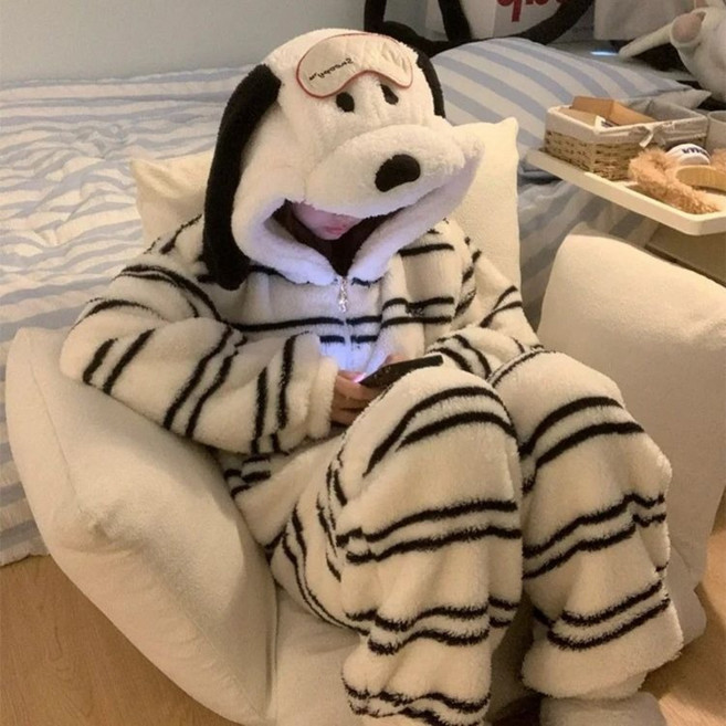 uniquezon 여성 부드러운 스프라이트 강아지 파자마 홈웨어 따뜻한 겨울 동물 잠옷 빅사이즈