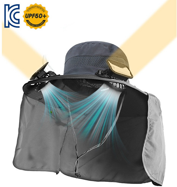 빅사이즈 트윈모터 선풍기모자 목그늘 사파리 USB 겸 태양열 충전겸용 KC인증 99%자외선차단 큰머리 대두