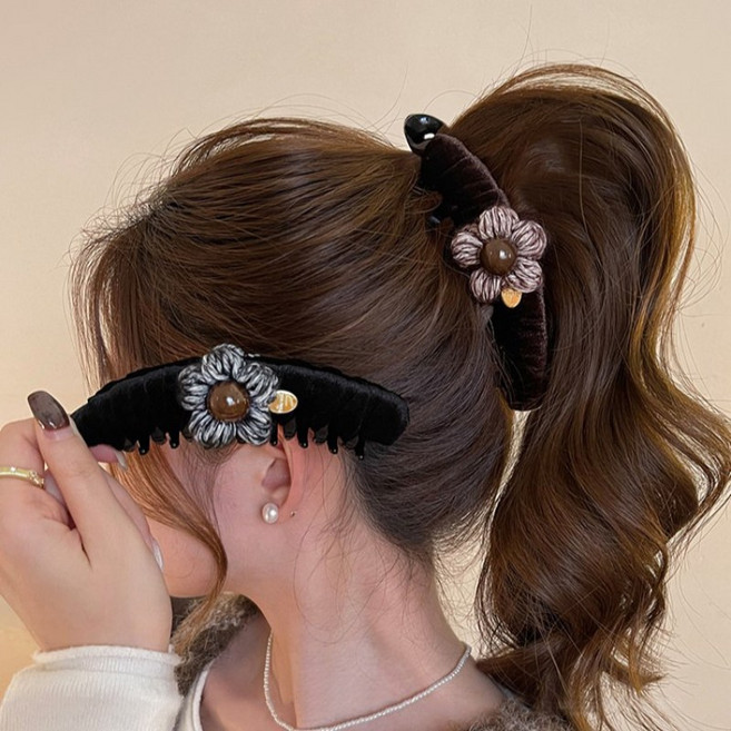 ZMBIRD 2종세트 털실 꽃송이 대형 머리핀 포니테일 헤어 바나나핀 H1937