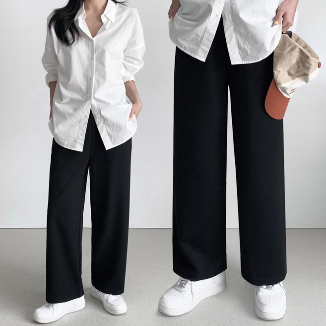 (1+1) 퍼스트클로 여성 빅사이즈 스판 밴딩 와이드 팬츠 슬랙스 바지 사계절용 2장